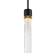 ZEEV Lighting P11704-LED-SBB-K-AGB-G5 - Zigrina 12" Crackled Glass LED Pendant in Black and Brass Knurled Ring