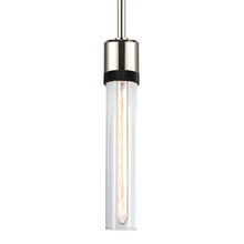 ZEEV Lighting P11707-E26-PN-K-SBB-G1 - 3" E26 Cylindrical Pendant Light, 12" Clear Glass and Polished Nickel with Black Finish