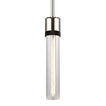 ZEEV Lighting P11707-E26-PN-K-SBB-G3 - Zigrina 12" Fluted Glass E26 Pendant in Nickel with Knurled Ring in Black