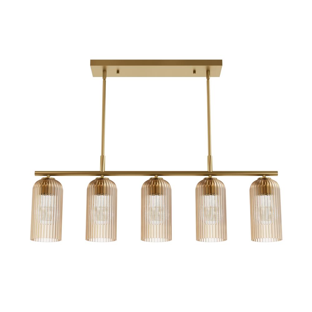 Hunter Beverly Glen Luxe Gold with Amber Glass 5 Light Chandelier Ceiling Light Fixture