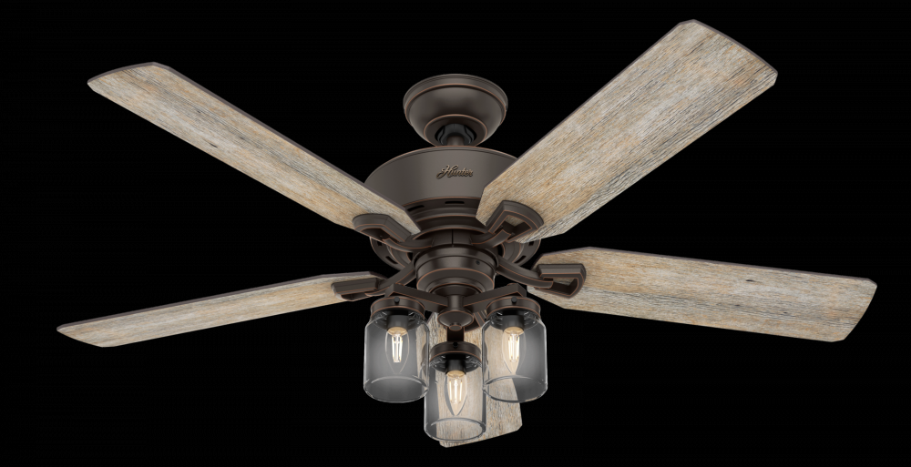 Hunter 52 inch Devon Park Onyx Bengal Ceiling Fan with LED Light Kit and Handheld Remote