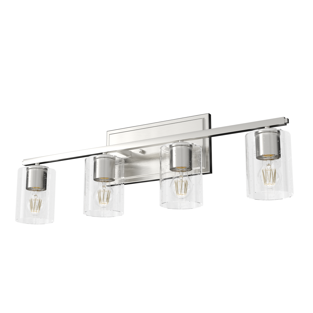 Hunter Kerrison Brushed Nickel with Seeded Glass 4 Light Bathroom Vanity Wall Light Fixture