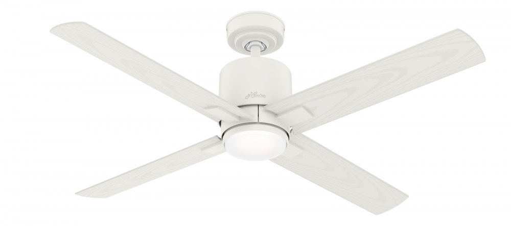 Hunter 52 inch Visalia Matte White Damp Rated Ceiling Fan with LED Light Kit and Handheld Remote