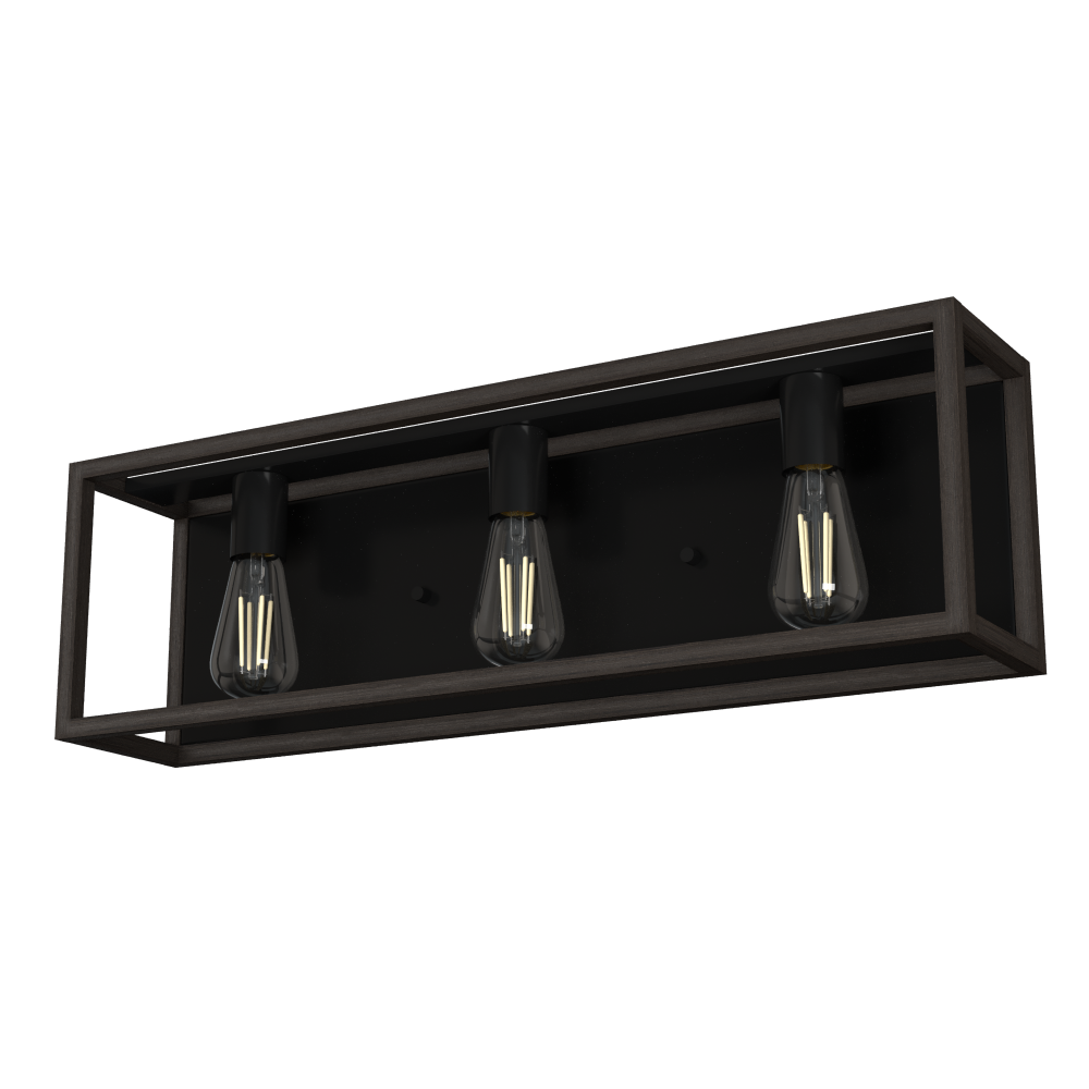 Hunter Squire Manor Matte Black and Dark Ash 3 Light Bathroom Vanity Wall Light Fixture