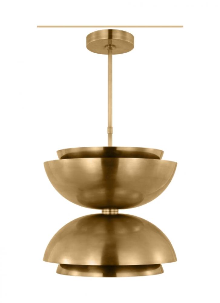 The Shanti Large Double 2-Light Damp Rated Integrated Dimmable LED Ceiling Pendant in Natural Brass