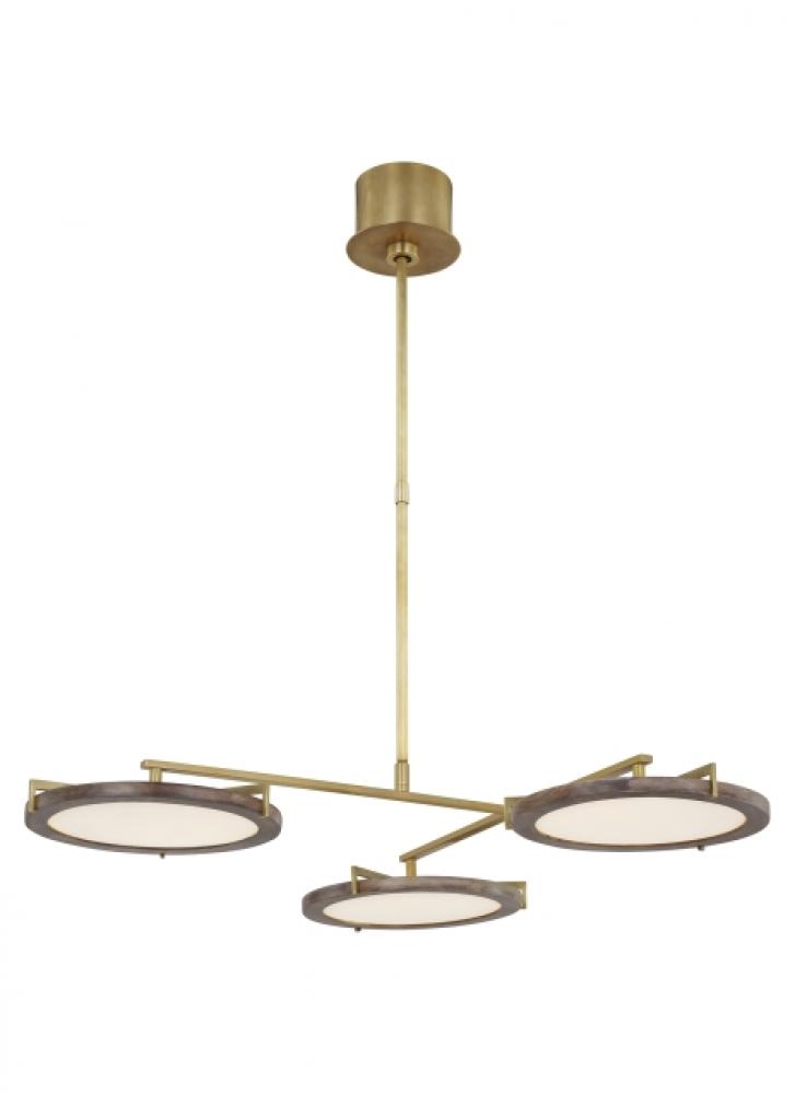 The Shuffle Medium 3-Light Damp Rated Integrated Dimmable LED Ceiling Chandelier in Natural Brass