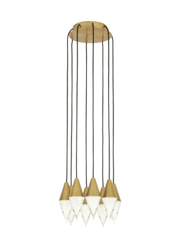 Modern Turret dimmable LED 8-light Ceiling Chandelier in a Natural Brass/Gold Colored finish