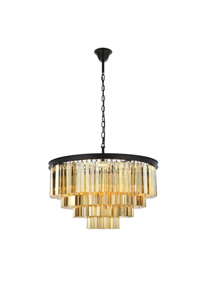 Sydney 17 Light Matte Black Chandelier Golden Teak (Smoky) Royal Cut Crystal