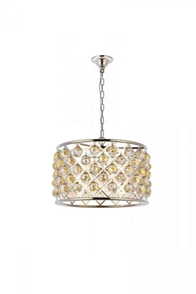 Madison 6 Light Polished Nickel Pendant Golden Teak (Smoky) Royal Cut Crystal