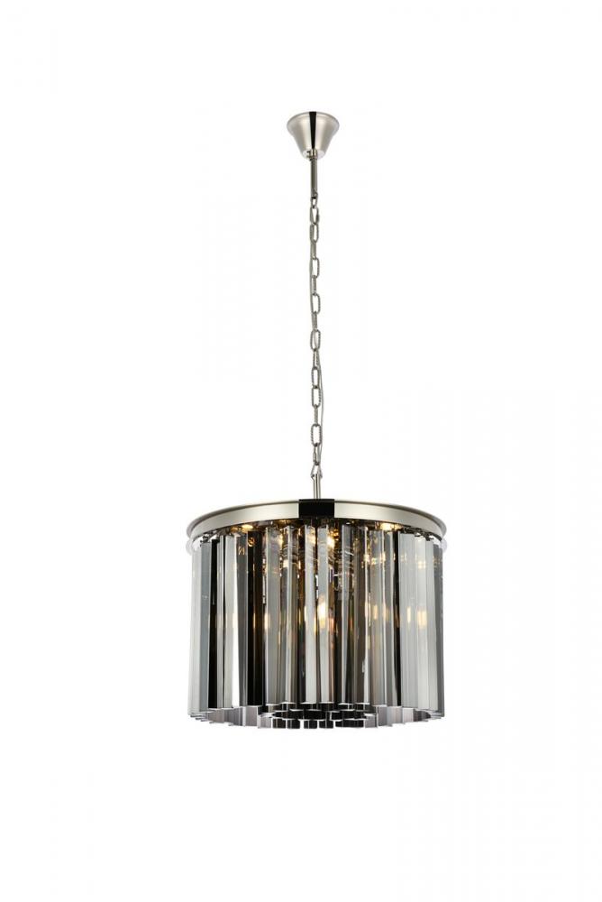 Sydney 6 Light Polished Nickel Pendant Silver Shade (Grey) Royal Cut Crystal