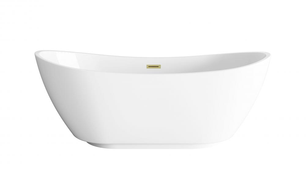 67 inch Soaking Bathtub in Glossy White with Brushed Gold Trim