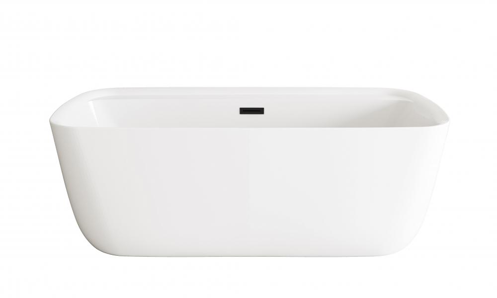 67 inch Soaking Bathtub in Glossy White with Matte Black Trim