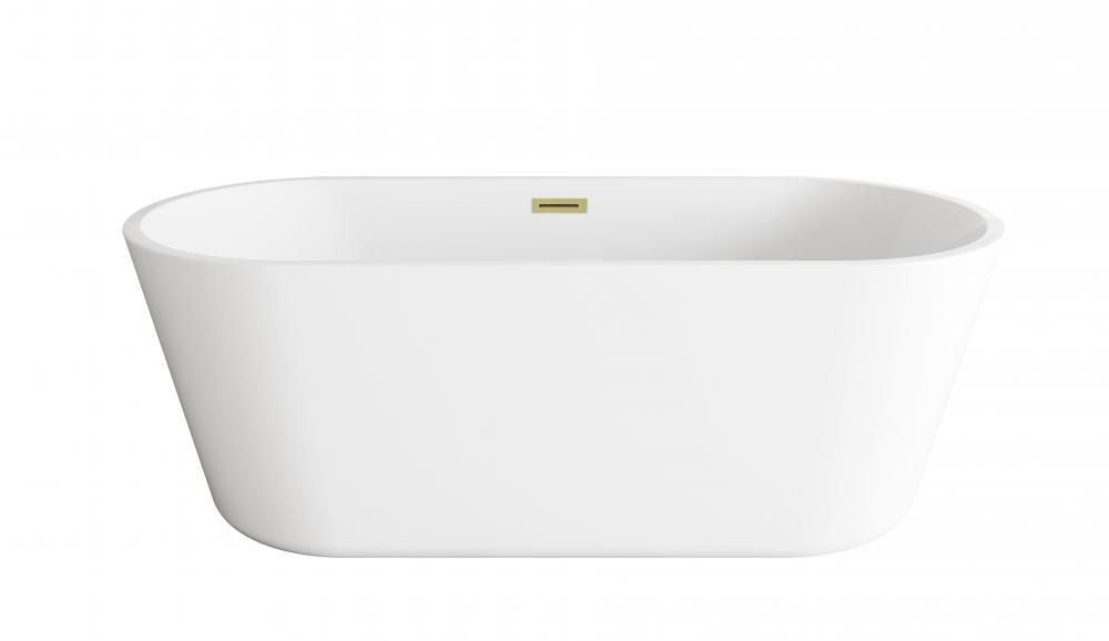 65 inch Soaking Bathtub in Glossy White with Brushed Gold Trim