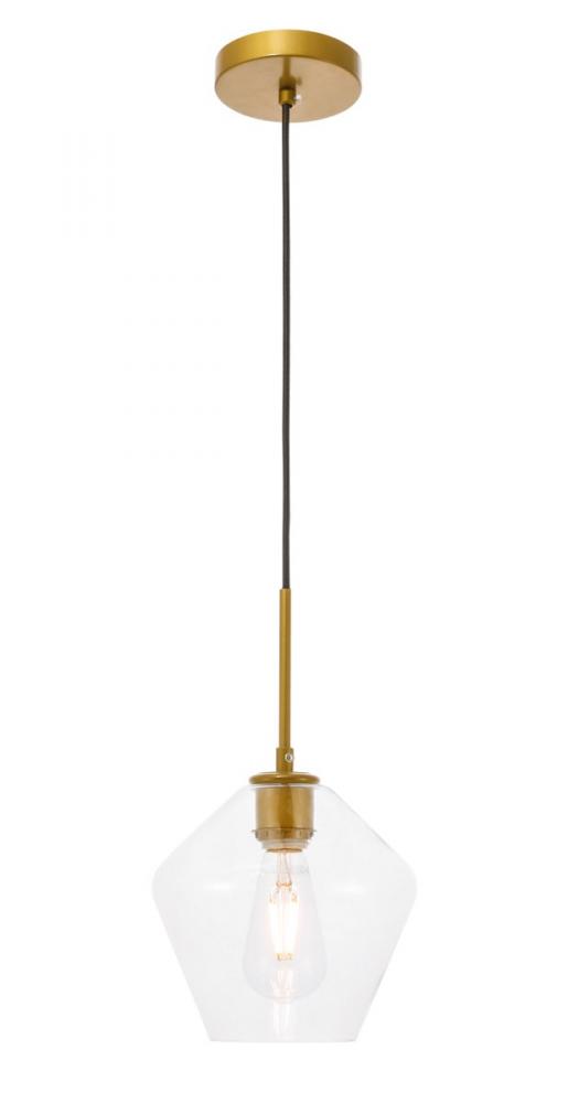 Gene 1 Light Brass and Clear Glass Pendant