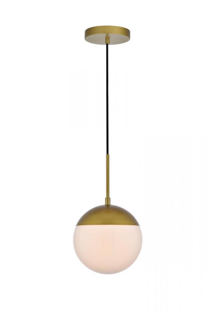 Eclipse 1 Light Brass Pendant with Frosted White Glass