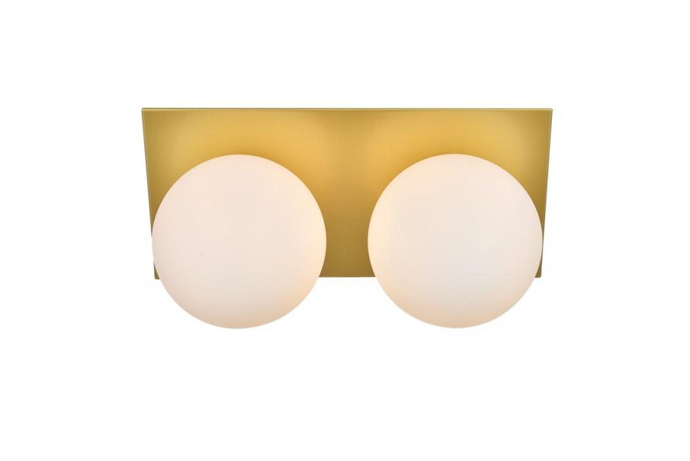 Jillian 2 Light Brass and Frosted White Bath Sconce