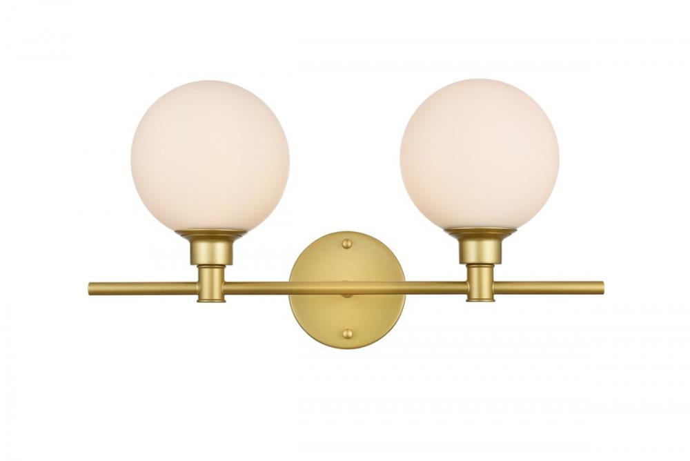 Cordelia 2 Light Brass and Frosted White Bath Sconce