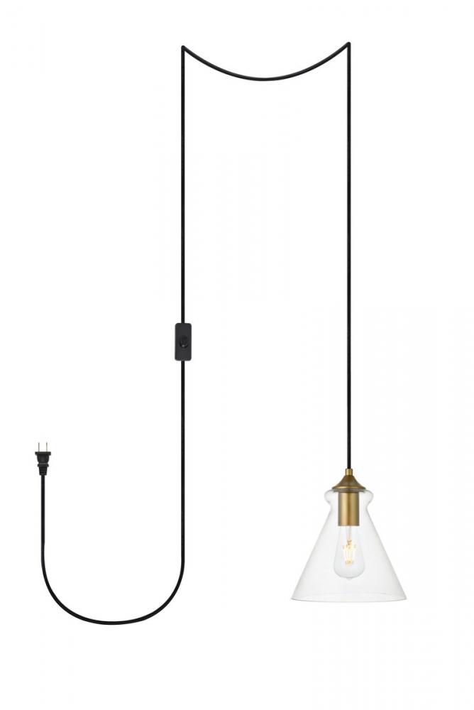 Destry 1 Light brass plug-in Pendant With Clear Glass