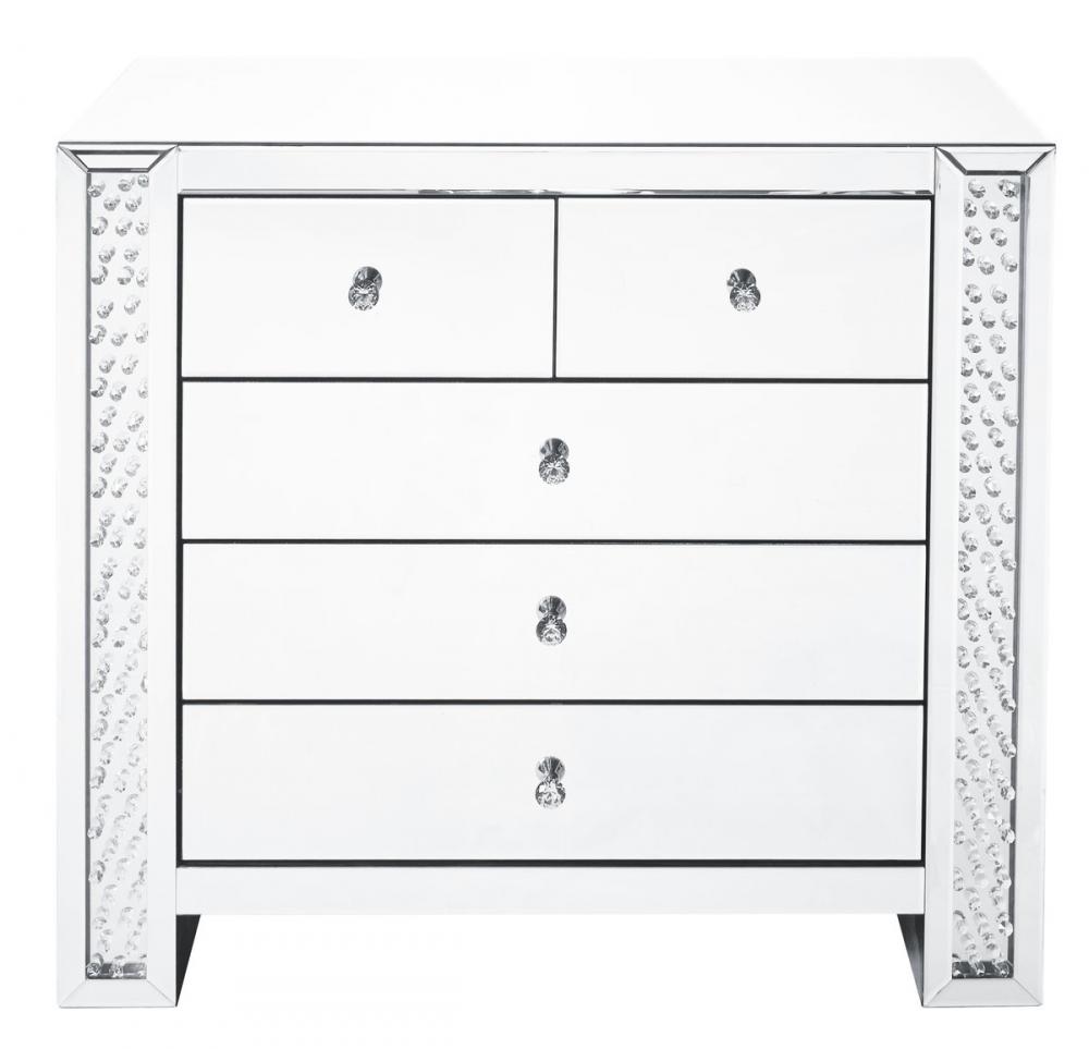 39.5 Inch Crystal Five Drawers Cabinet in Clear Mirror Finish