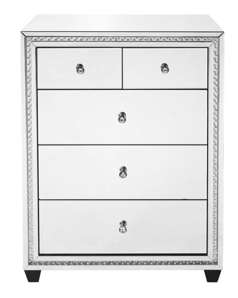 31.5 Inch Crystal Five Drawers Cabinet in Clear Mirror Finish