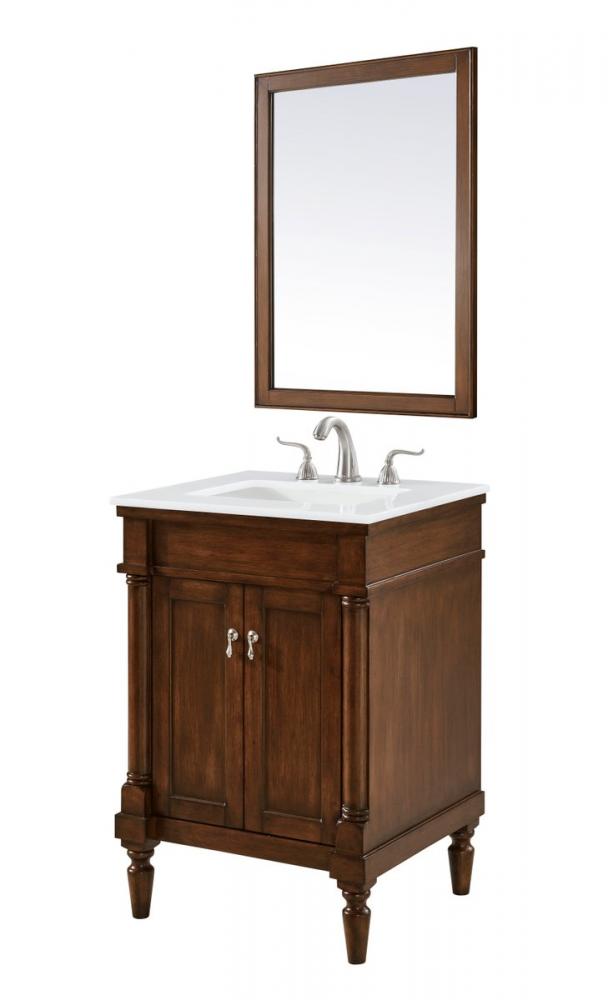 24 inch Single Bathroom vanity in Walnut with ivory white engineered marble