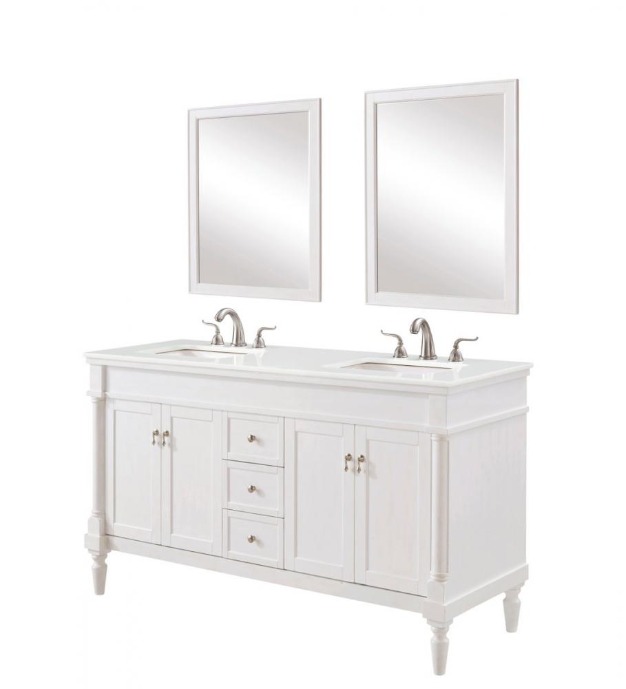 60 Inch Single Bathroom Vanity in Antique White with Ivory White Engineered Marble