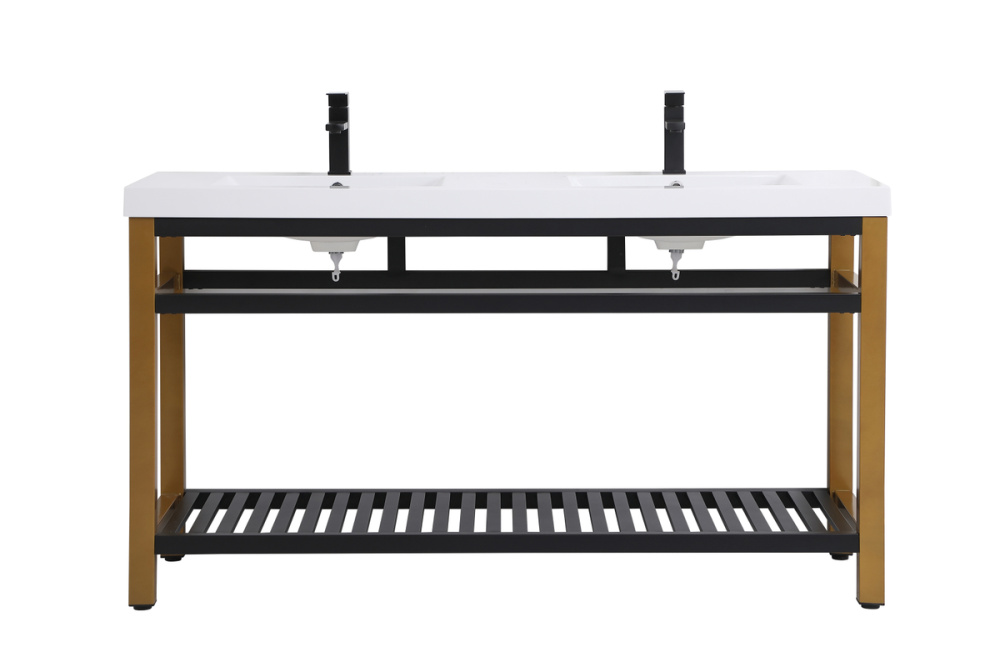 60 inch Double Bathroom Metal Vanity in Golden Black