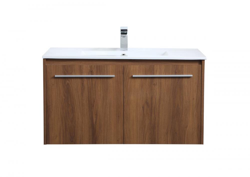 36 Inch Single Bathroom Floating Vanity in Walnut Brown