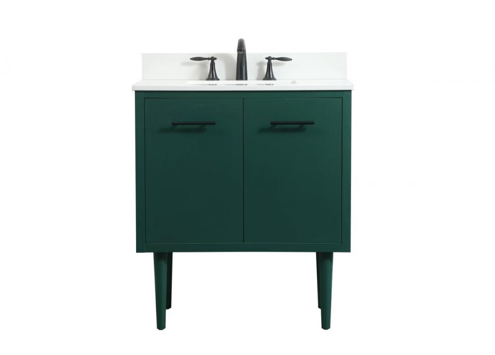 30 inch Single bathroom vanity in green with backsplash