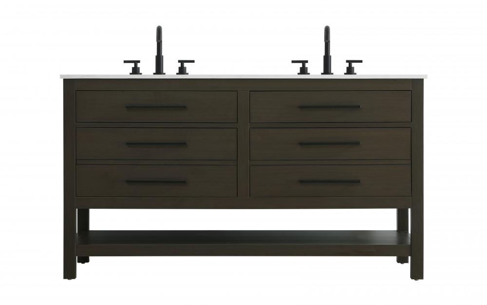 60 inch Double Bathroom Vanity in Mocha Brown