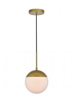 Elegant LD6030BR - Eclipse 1 Light Brass Pendant with Frosted White Glass