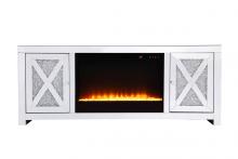Elegant MF9903-F2 - 59 In.crystal Mirrored Tv Stand with Crystal Insert Fireplace