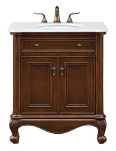 Elegant VF-1032-VW - 30 inch Single Bathroom vanity in Teak Color with ivory white engineered marble