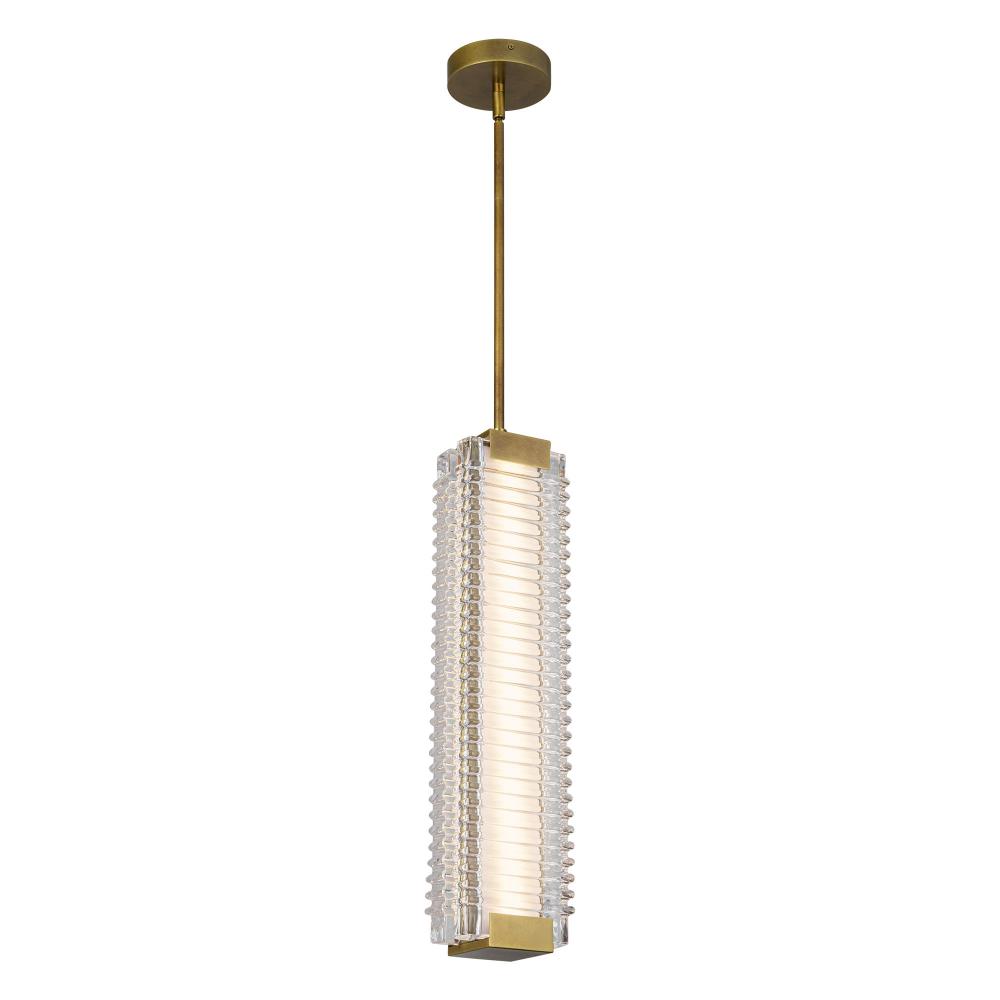 Alai 24-in Vintage Brass/Ribbed Glass LED Pendant