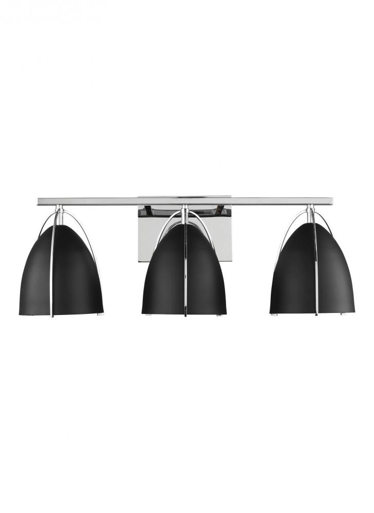 Norman modern 3-light indoor dimmable bath vanity wall sconce in chrome silver finish with midnight
