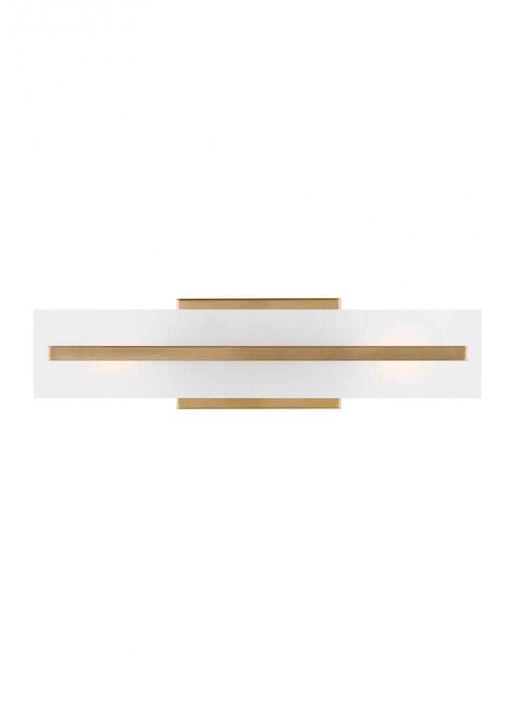 Dex contemporary 2-light LED indoor dimmable small bath vanity wall sconce in satin brass gold finis