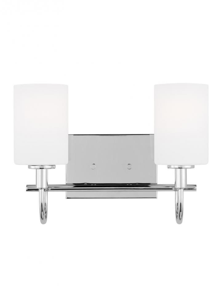 Oak Moore traditional 2-light indoor dimmable bath vanity wall sconce in chrome finish and etched wh