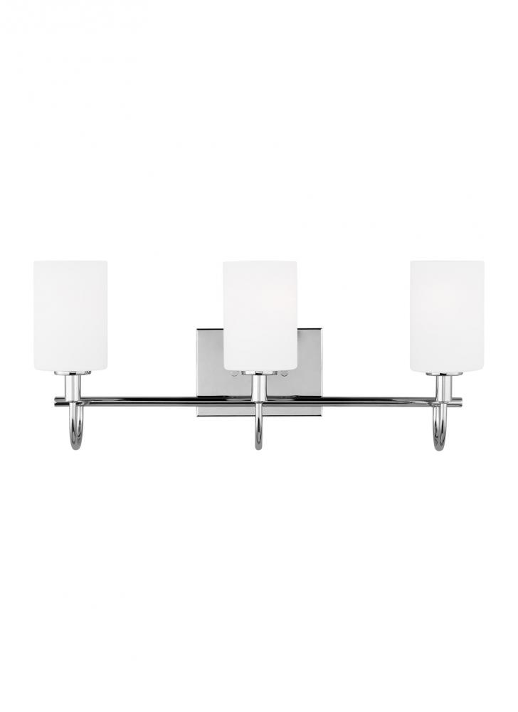 Oak Moore traditional 3-light indoor dimmable bath vanity wall sconce in chrome finish and etched wh