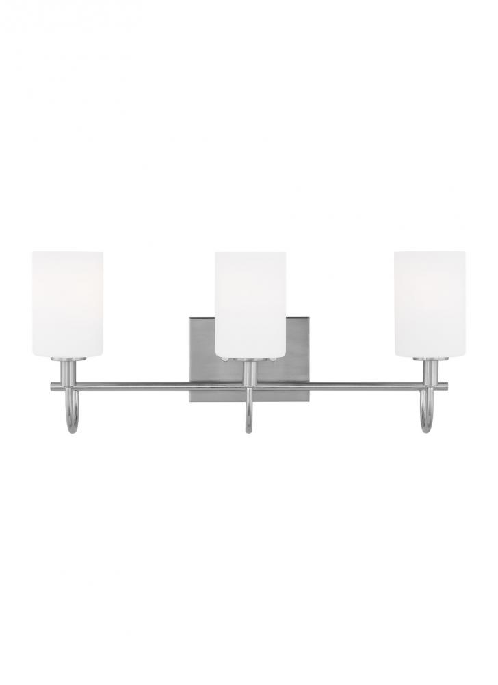 Oak Moore traditional 3-light indoor dimmable bath vanity wall sconce in brushed nickel silver finis