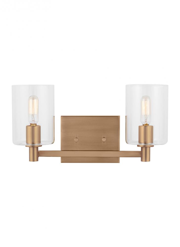Fullton modern 2-light LED indoor dimmable bath vanity wall sconce in satin brass gold finish