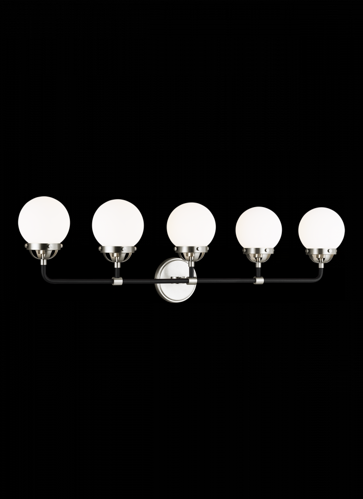 Cafe mid-century modern 5-light LED indoor dimmable bath vanity wall sconce in brushed nickel silver