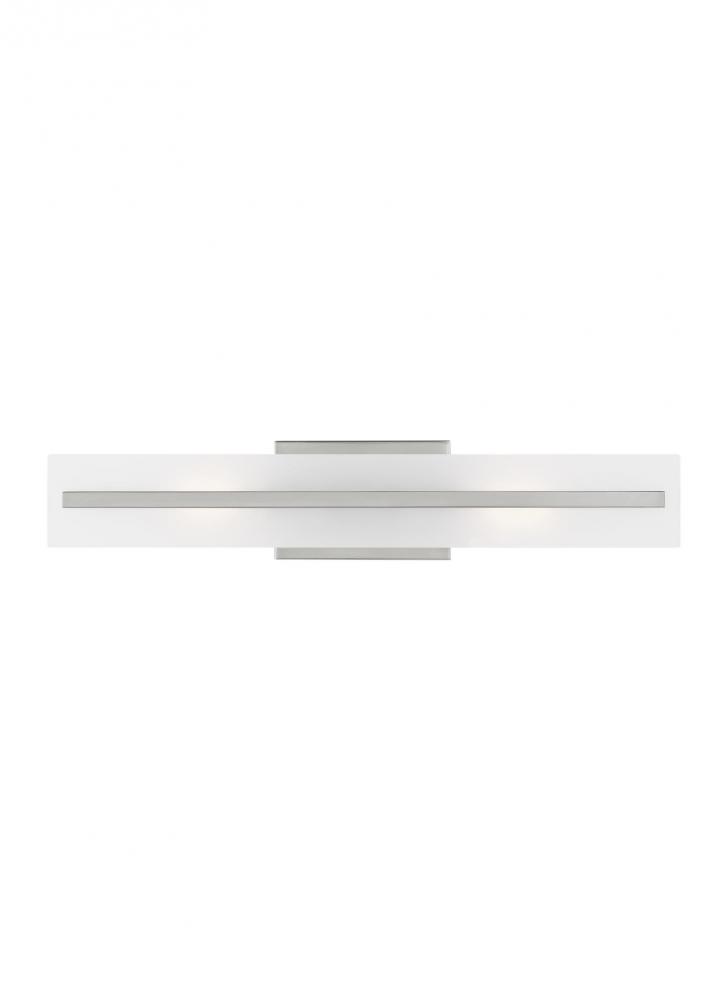 Dex contemporary 2-light indoor dimmable medium bath vanity wall sconce in brushed nickel silver fin