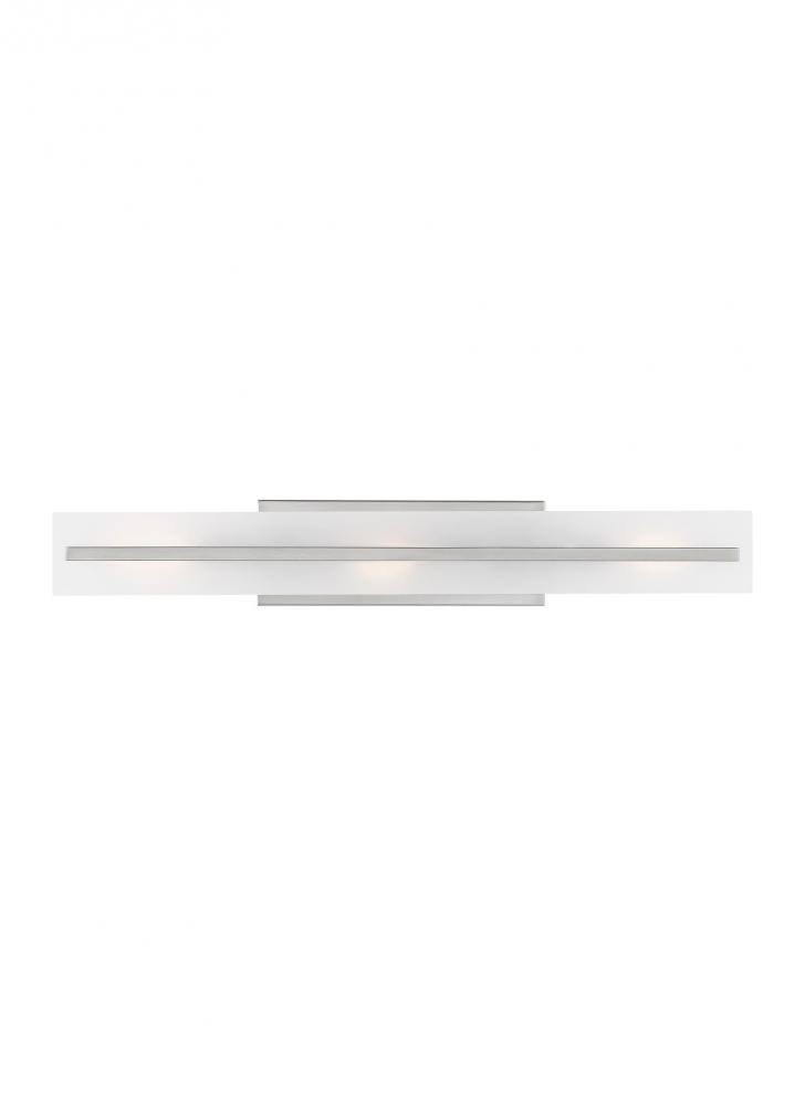 Dex contemporary 3-light indoor dimmable large bath vanity wall sconce in brushed nickel silver fini