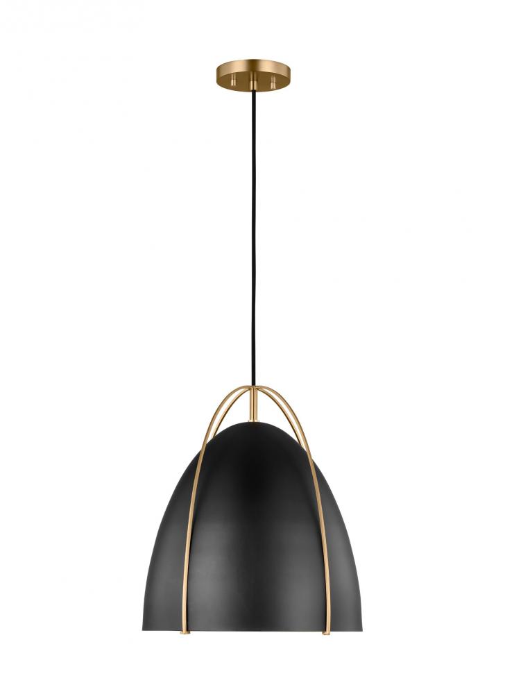 Norman modern 1-light indoor dimmable ceiling hanging single pendant light in satin brass gold finis