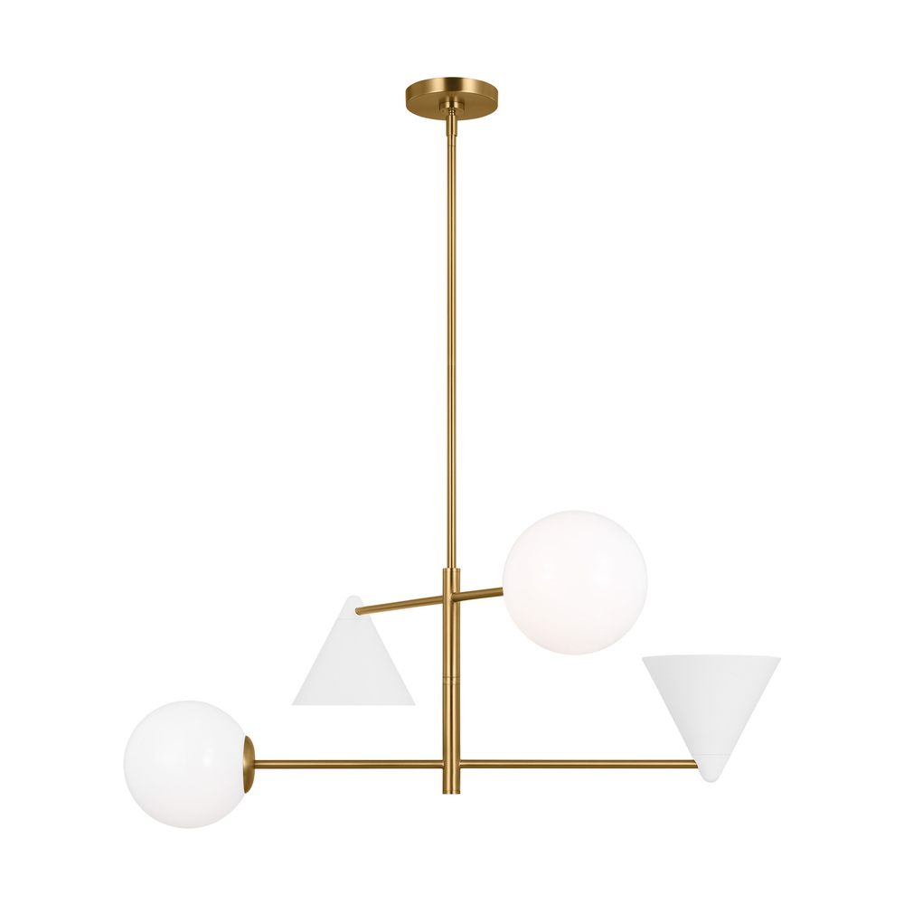 Cosmo mid-century modern 4-light indoor dimmable large ceiling chandelier in burnished brass gold fi