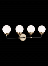 Visual Comfort & Co. Studio Collection 4487904EN-848 - Cafe mid-century modern 4-light LED indoor dimmable bath vanity wall sconce in satin brass gold fini