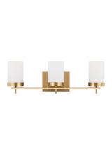 Visual Comfort & Co. Studio Collection 4490303EN3-848 - Zire dimmable indoor 3-light LED wall light or bath sconce in a satin brass finish with etched white