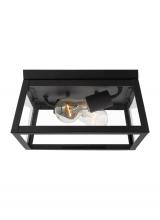 Visual Comfort & Co. Studio Collection 7848402-12 - Founders modern 2-light outdoor exterior ceiling flush mount in black finish with clear glass panels