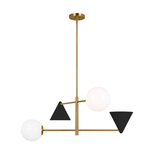 Visual Comfort & Co. Studio Collection AEC1104MBKBBS - Cosmo mid-century modern 4-light indoor dimmable large ceiling chandelier in burnished brass gold fi