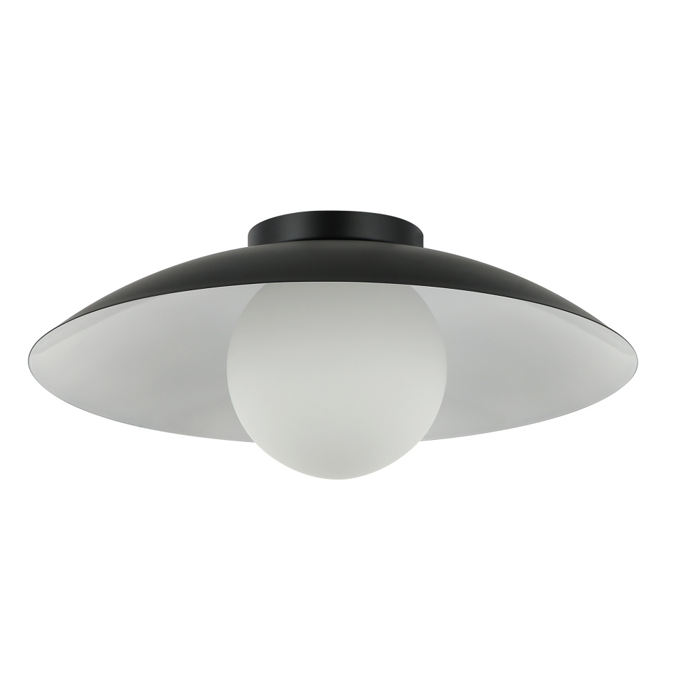1 Light Flush Mount, Matte Black w/ Opal Glass